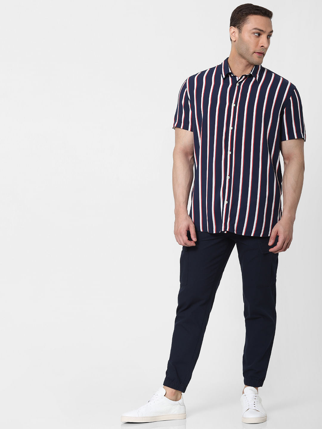 Blue Striped Short Sleeves Shirt