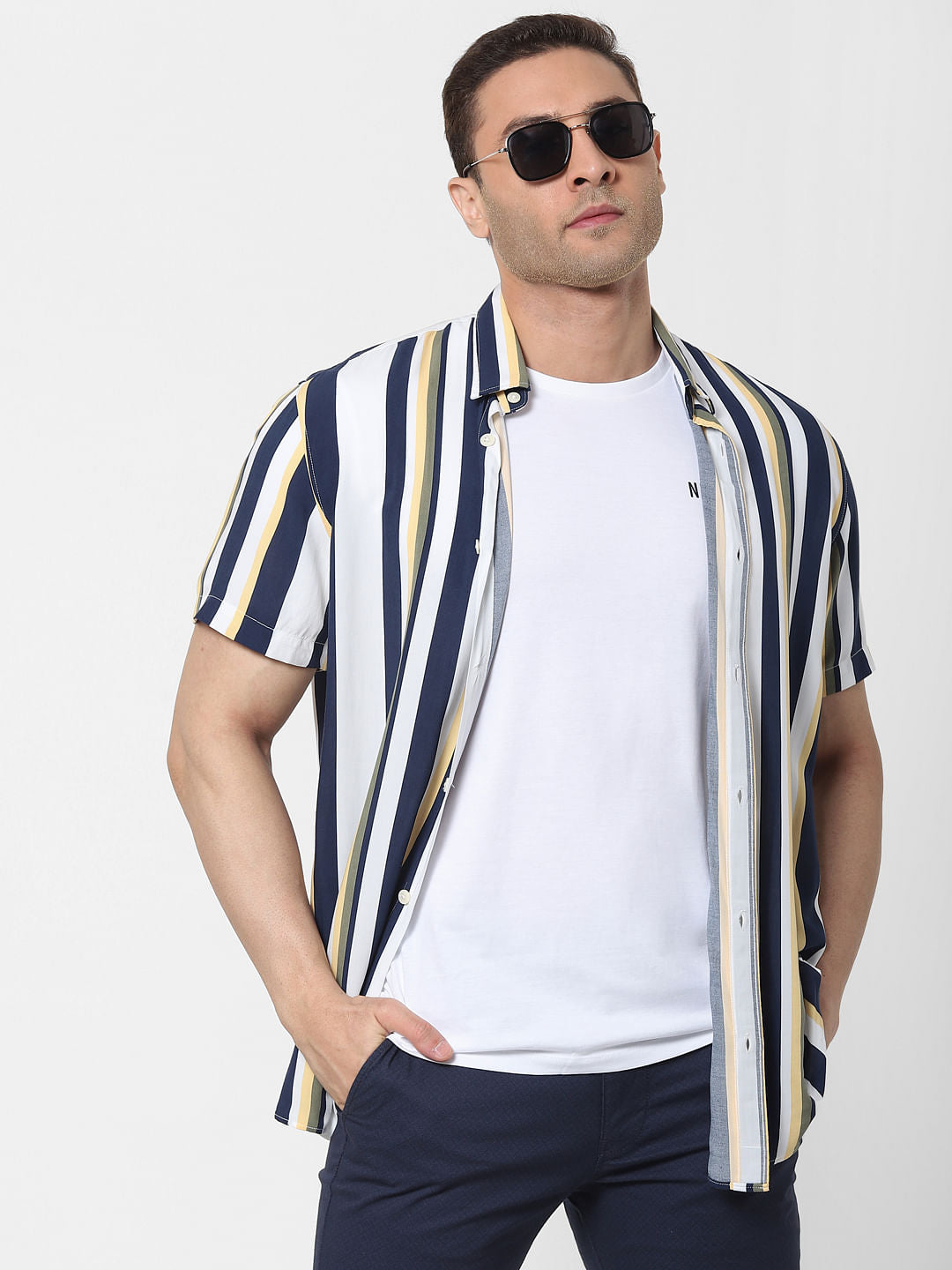 White Striped Short Sleeves Shirt