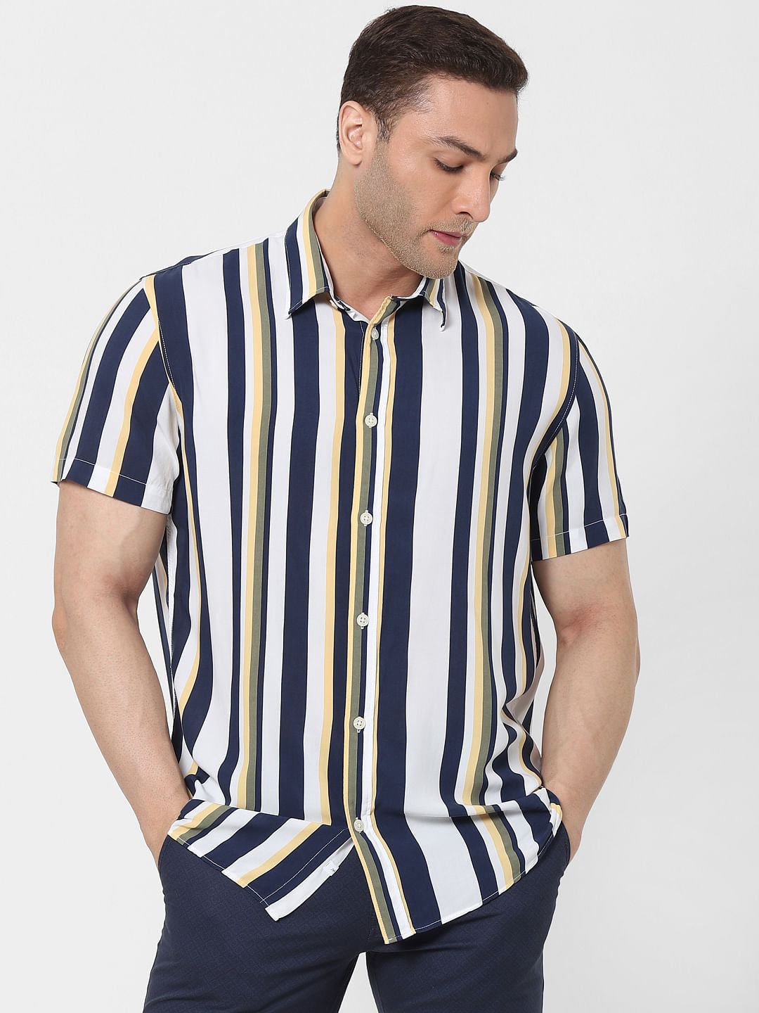 White Striped Short Sleeves Shirt