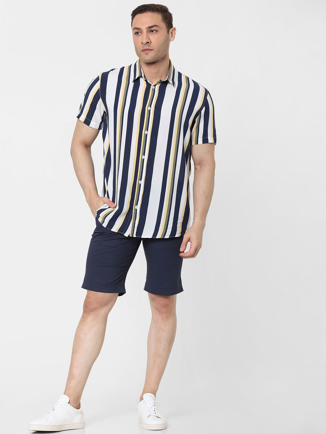 White Striped Short Sleeves Shirt