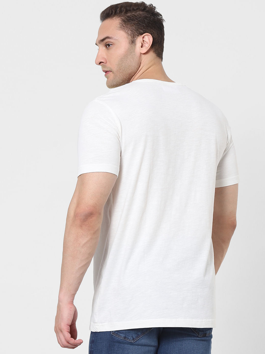 Cream Text Print Organic Cotton Crew Neck T-Shirt