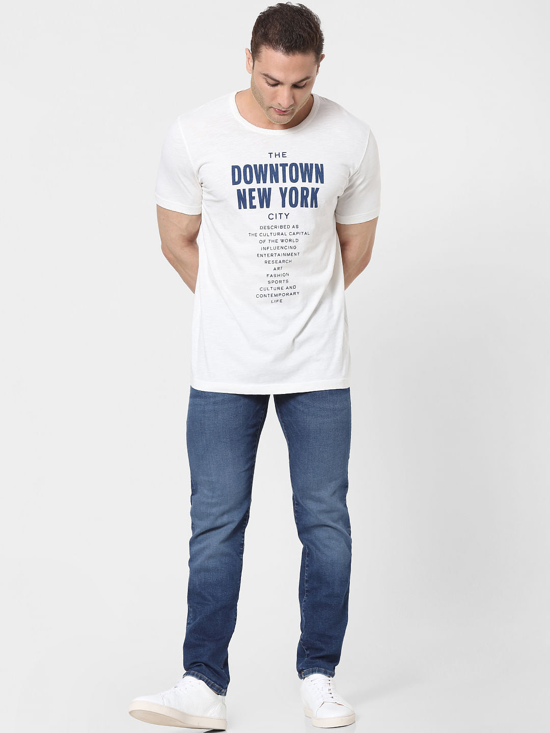 Cream Text Print Organic Cotton Crew Neck T-Shirt