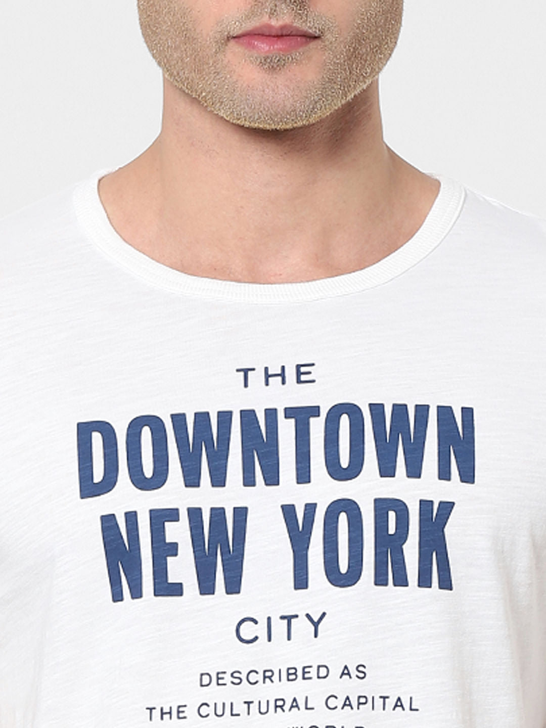 Cream Text Print Organic Cotton Crew Neck T-Shirt