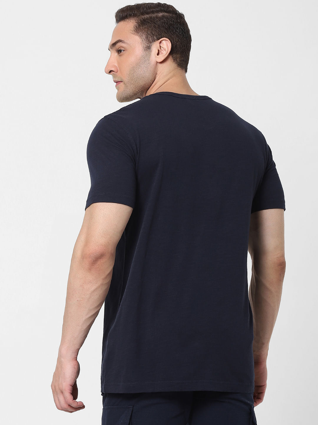 Blue Text Print Organic Cotton Crew Neck T-Shirt