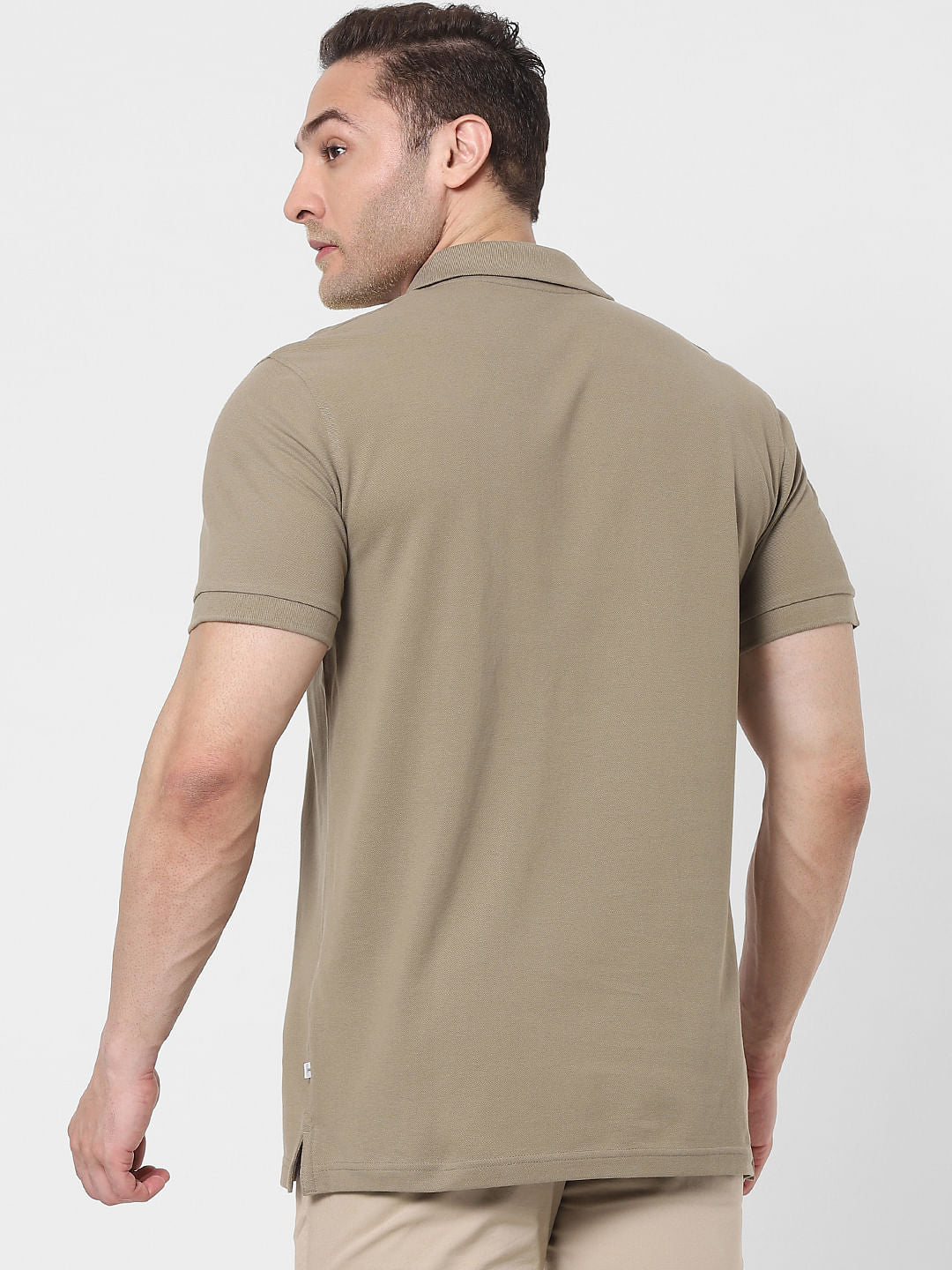Khaki Organic Cotton Polo Neck T-Shirt