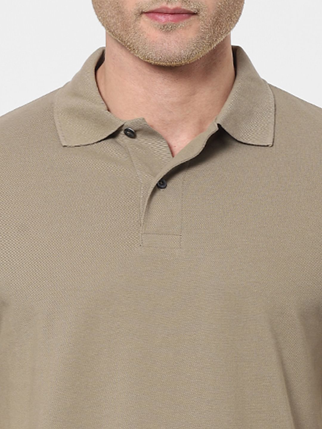 Khaki Organic Cotton Polo Neck T-Shirt