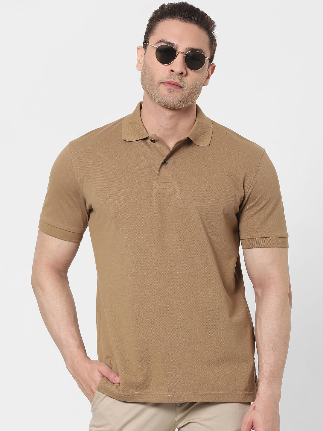 Brown Organic Cotton Polo Neck T-Shirt