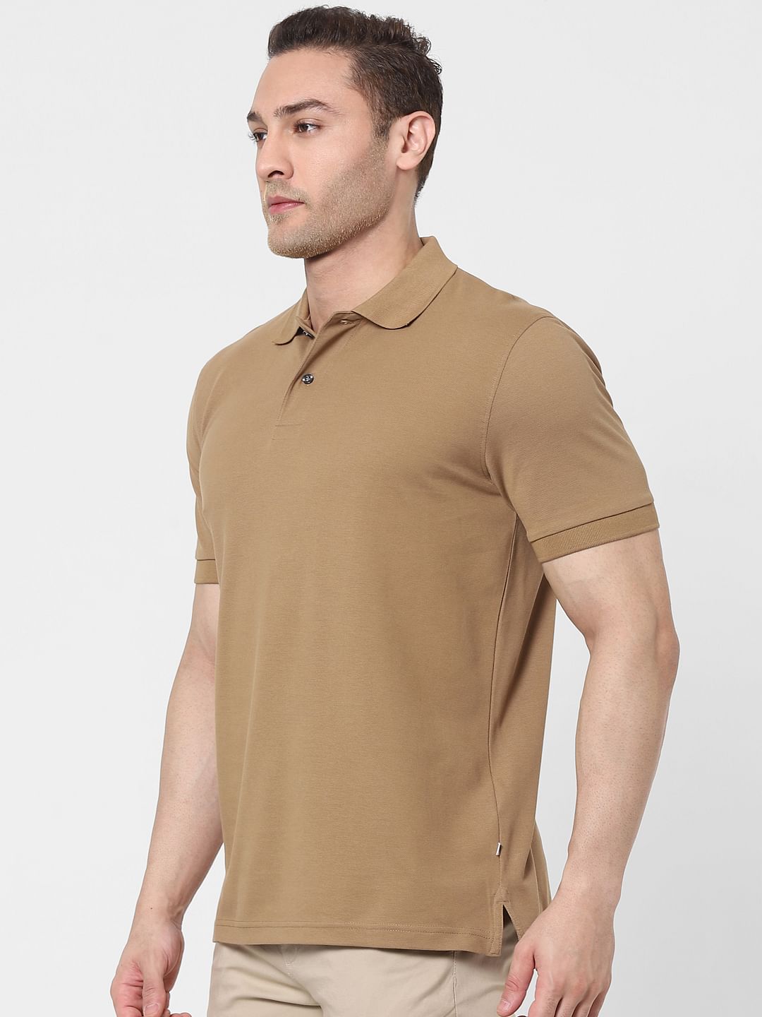 Brown Organic Cotton Polo Neck T-Shirt