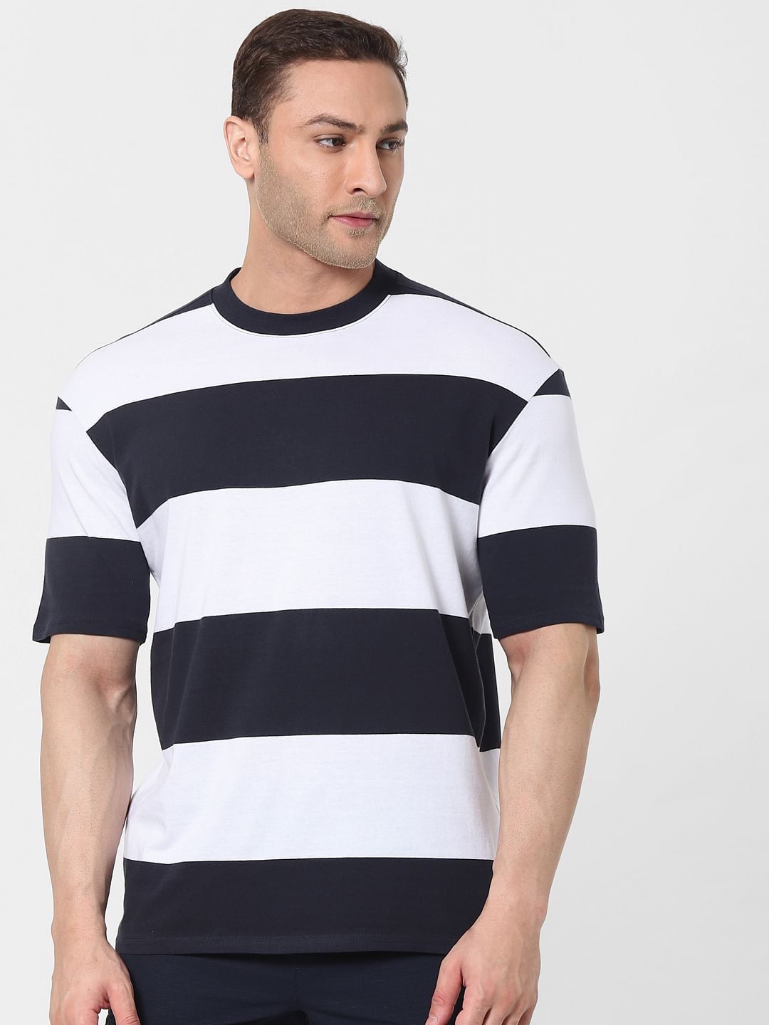 Blue Striped Organic Cotton Crew Neck T-Shirt