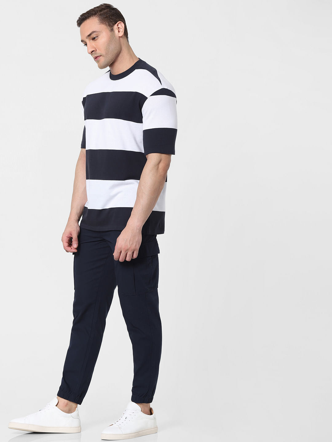 Blue Striped Organic Cotton Crew Neck T-Shirt