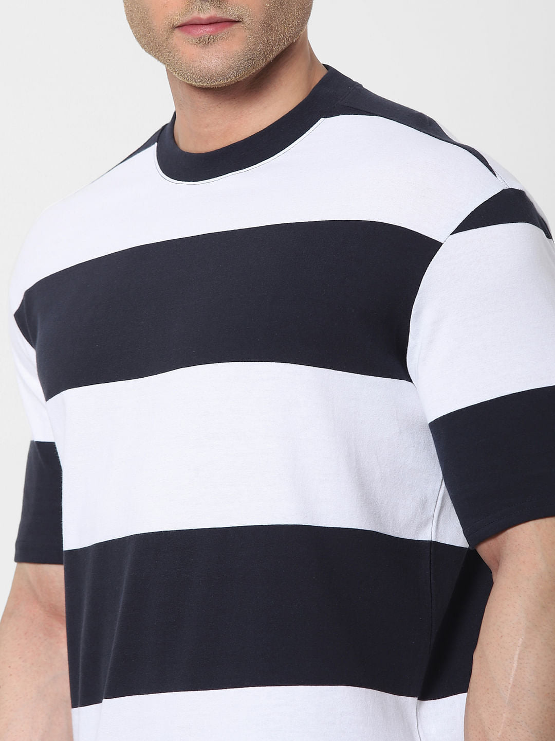 Blue Striped Organic Cotton Crew Neck T-Shirt