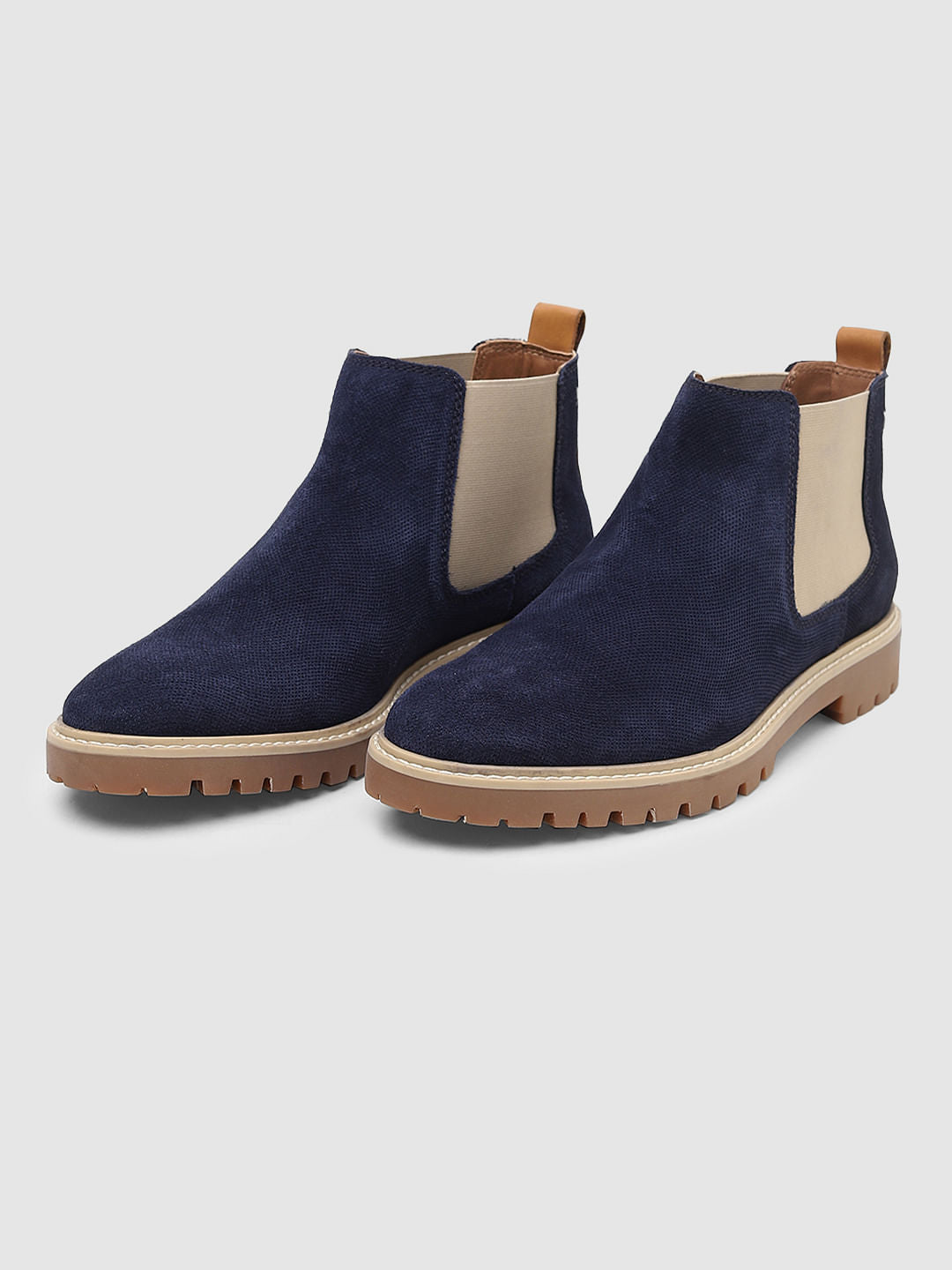 Navy Blue Colourblocked Chelsea Boots