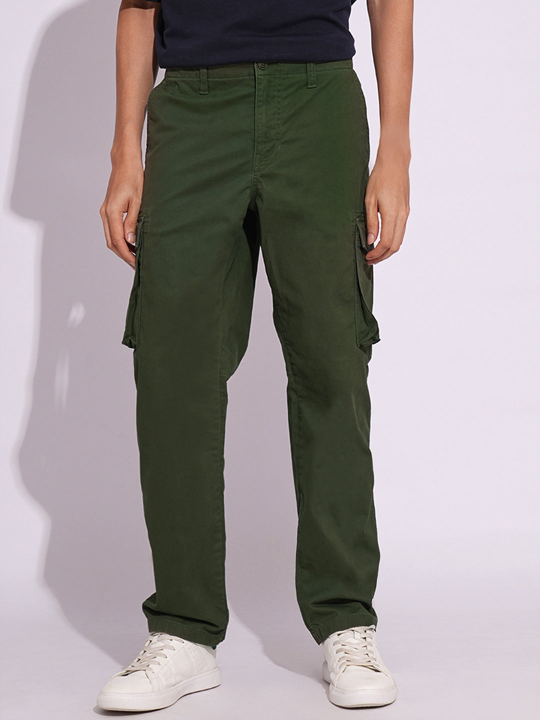 Green Cotton Regular Fit Cargo Pants