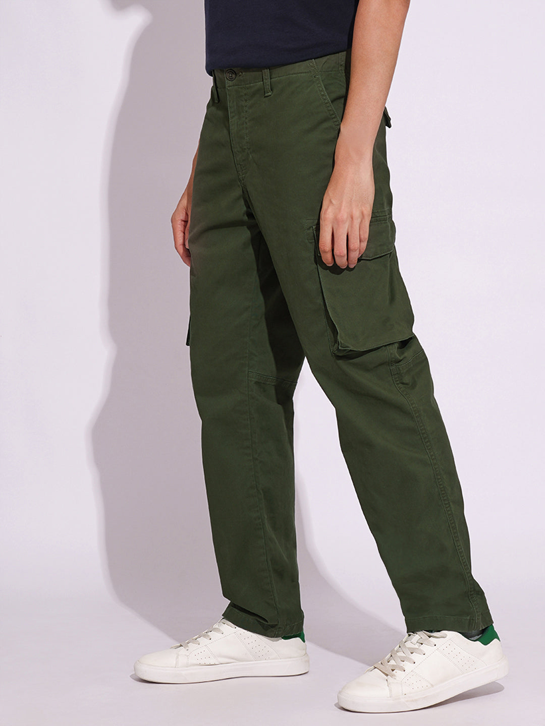 Green Cotton Regular Fit Cargo Pants