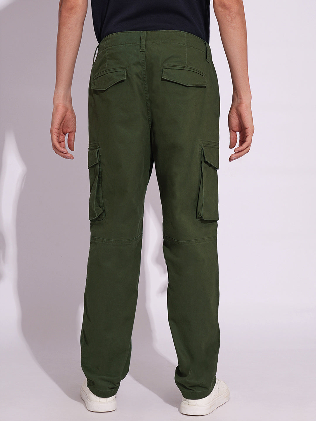 Green Cotton Regular Fit Cargo Pants