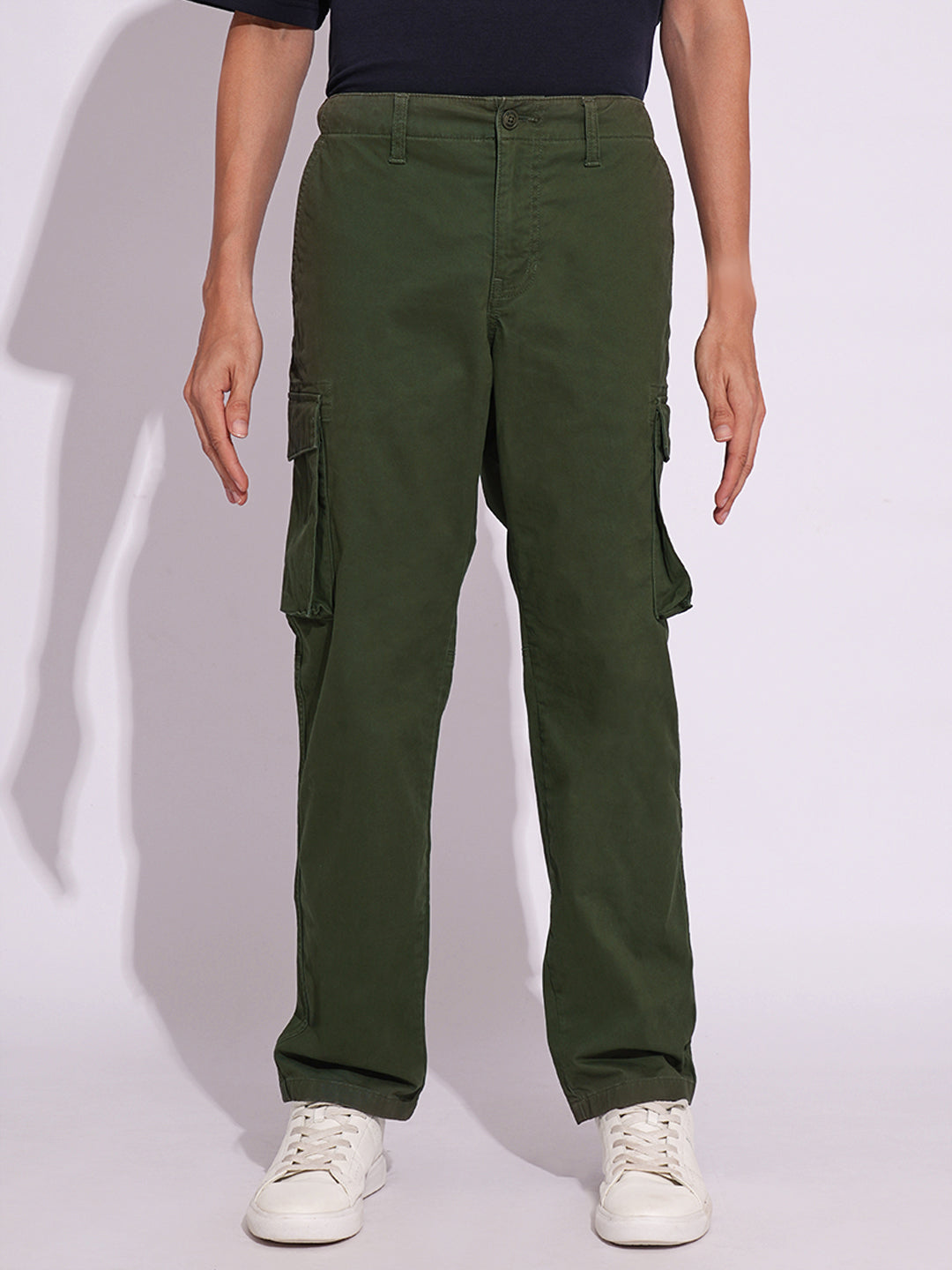 Green Cotton Regular Fit Cargo Pants