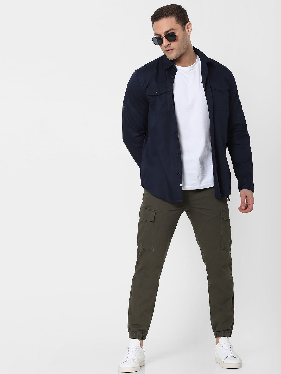 Olive Green Mid Rise Tapered Fit Pants