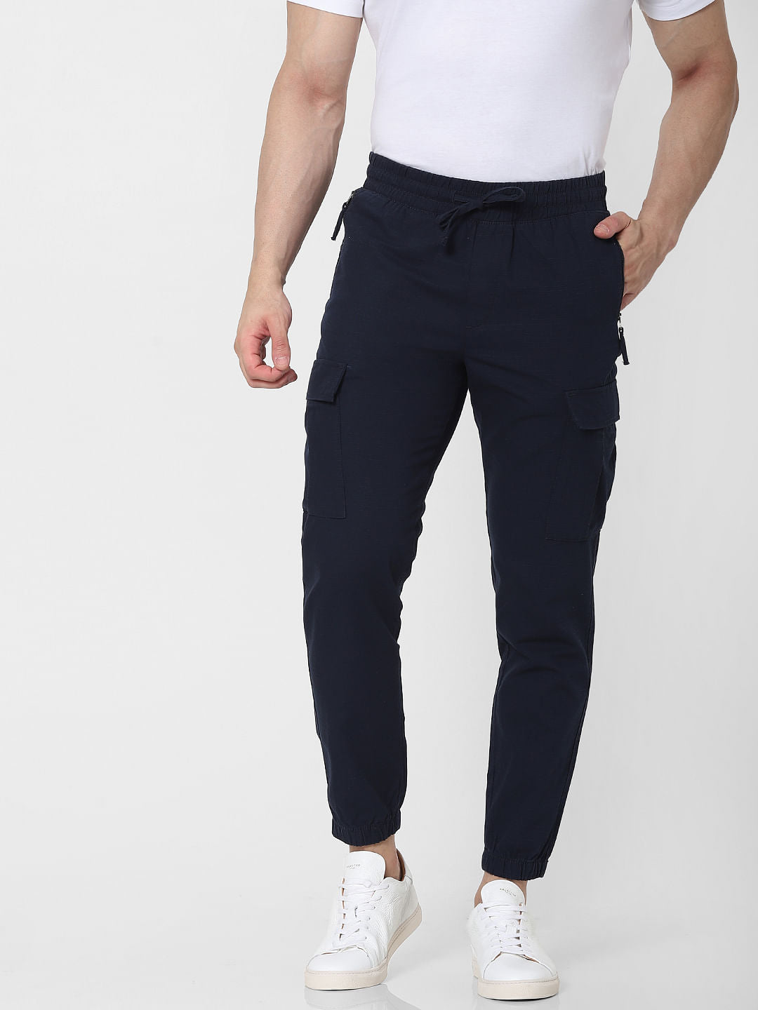 Blue Mid Rise Tapered Fit Pants