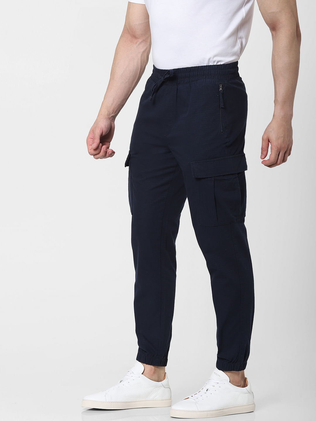 Blue Mid Rise Tapered Fit Pants
