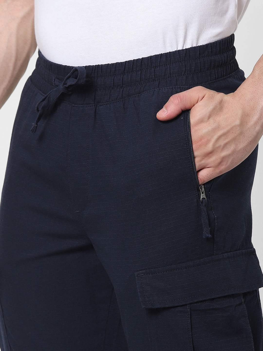 Blue Mid Rise Tapered Fit Pants
