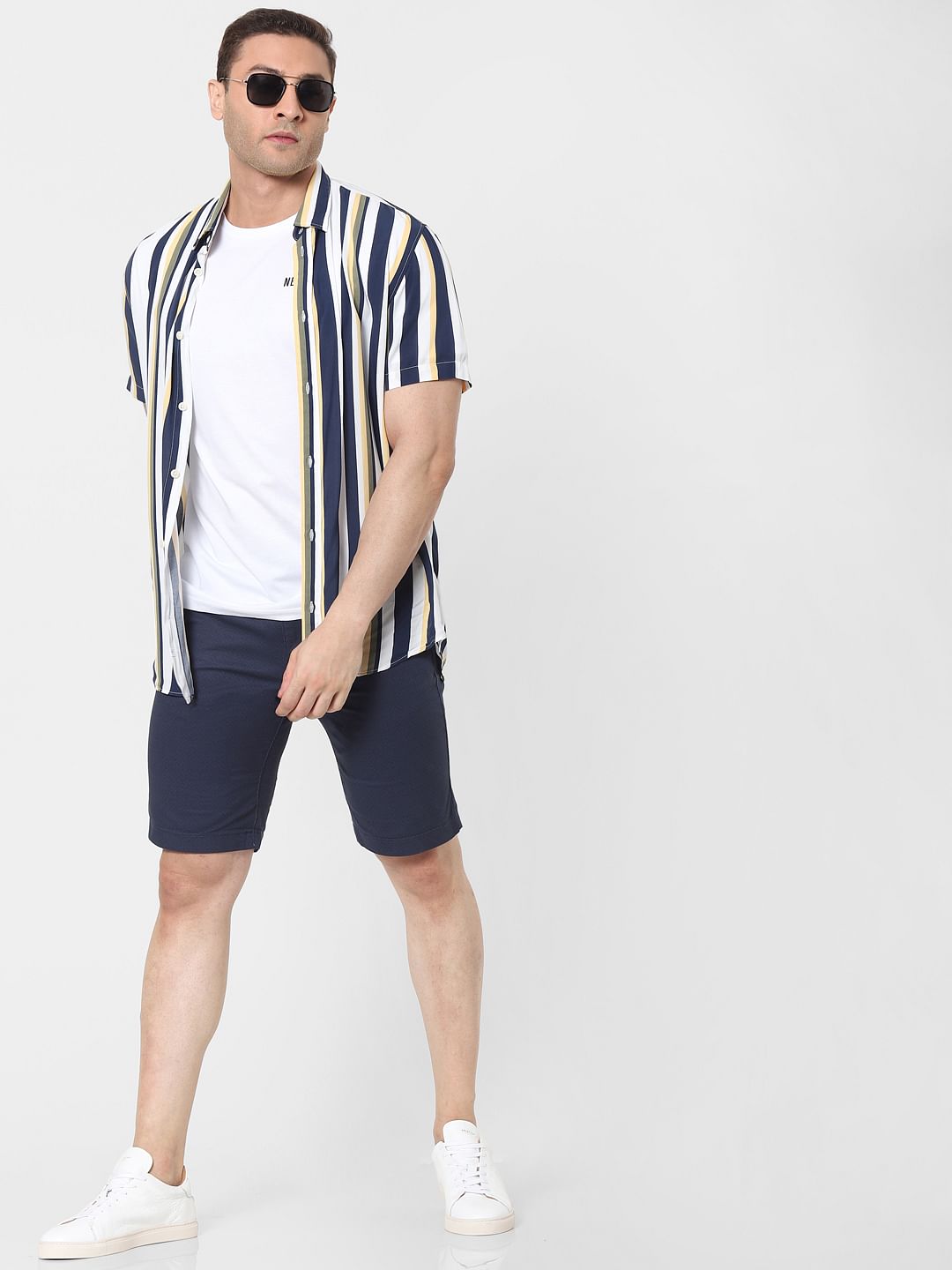 Blue Mid Rise Chino Shorts