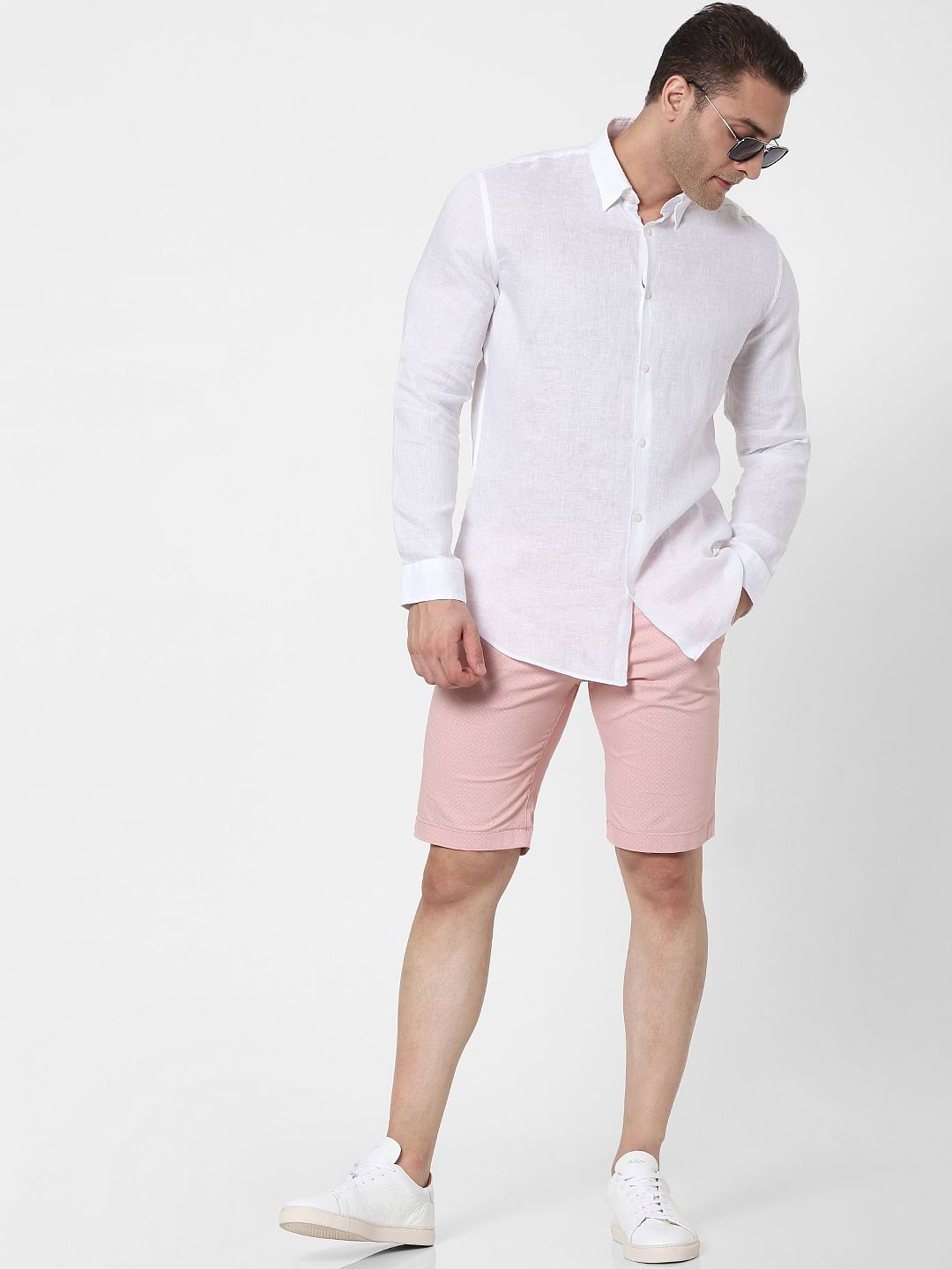 Pink Mid Rise Chino Shorts