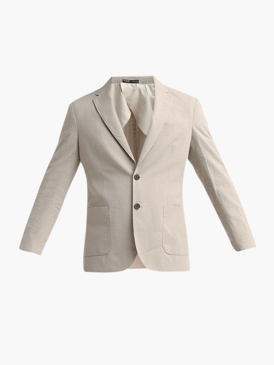 Beige Seersucker Tailored Blazer