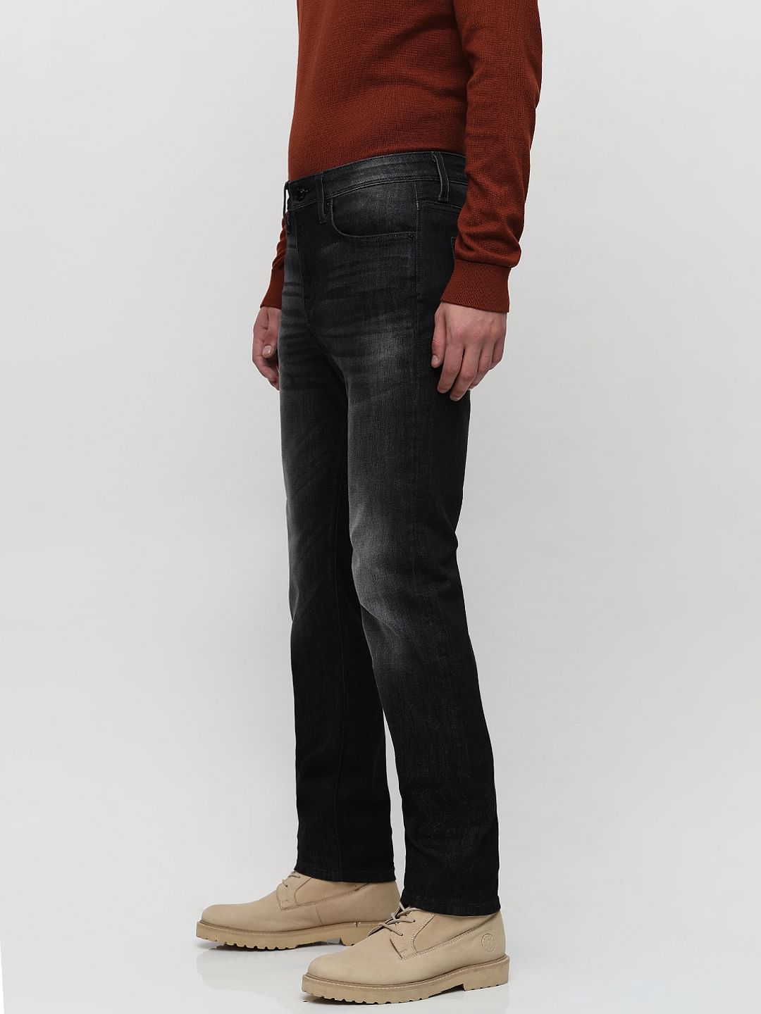 Grey Mid Rise Washed Regular Fit Jeans