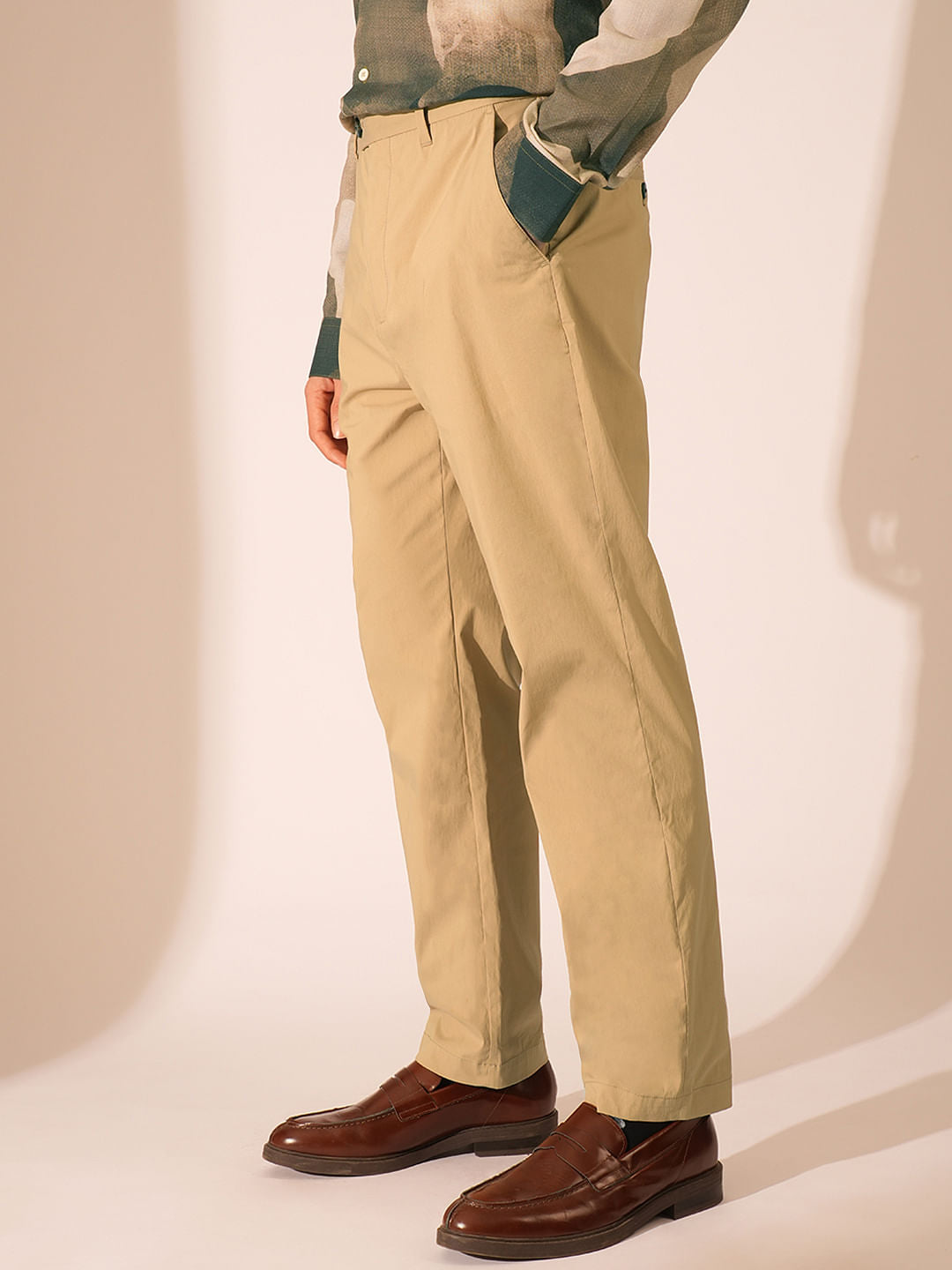 Beige Organic Cotton Straight Fit Pants