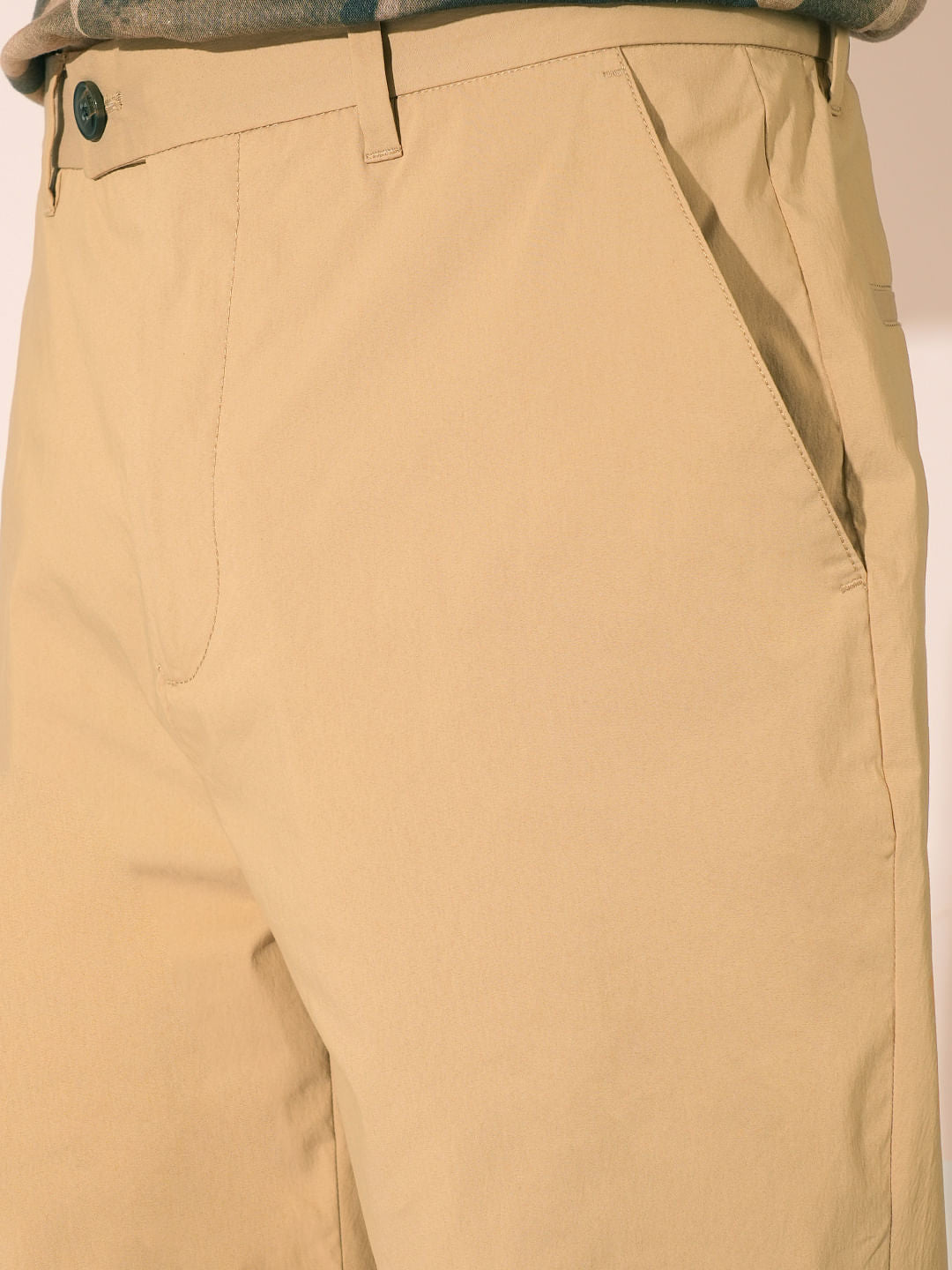 Beige Organic Cotton Straight Fit Pants