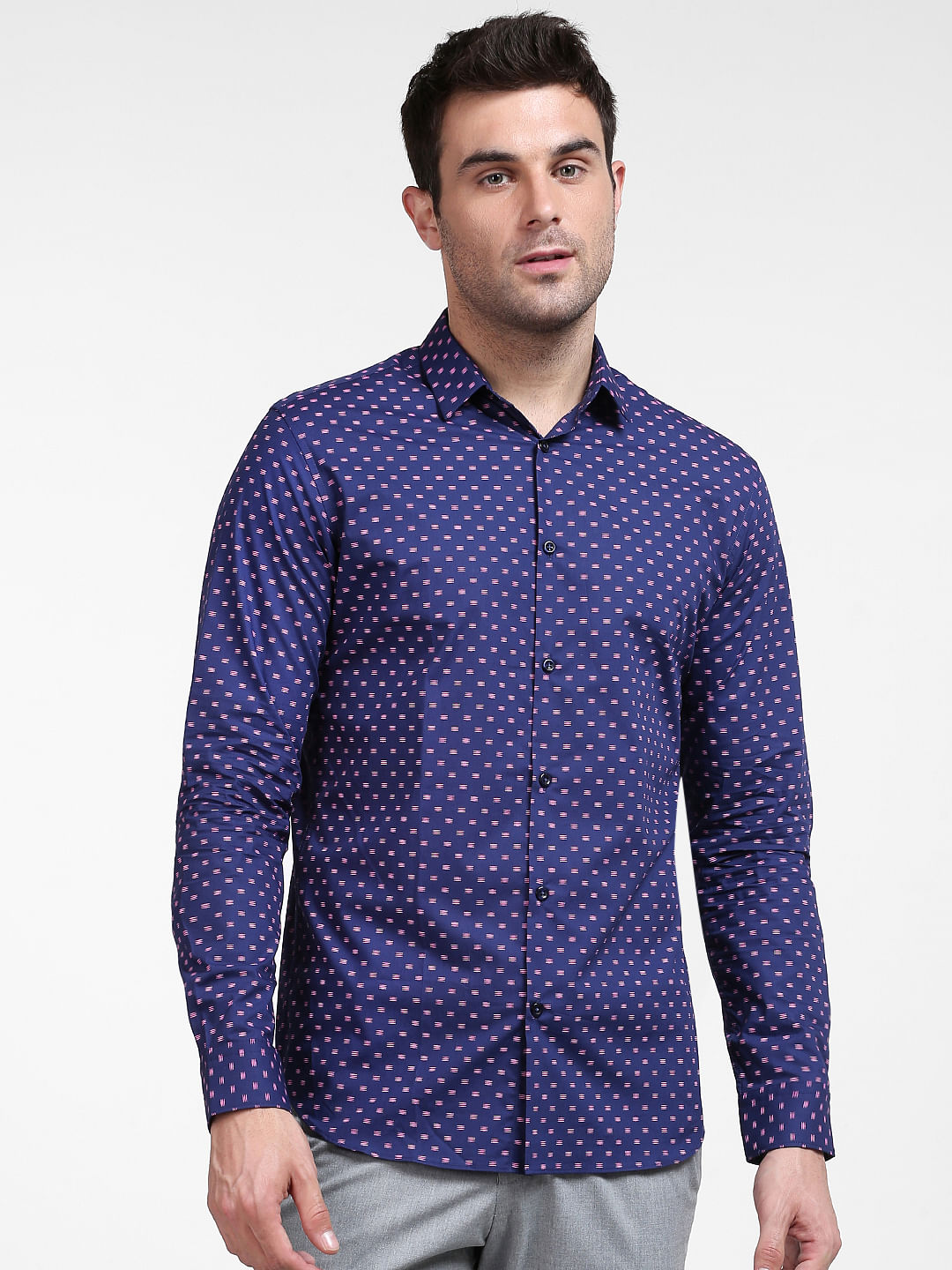 Blue Printed Full Sleeves Shirt