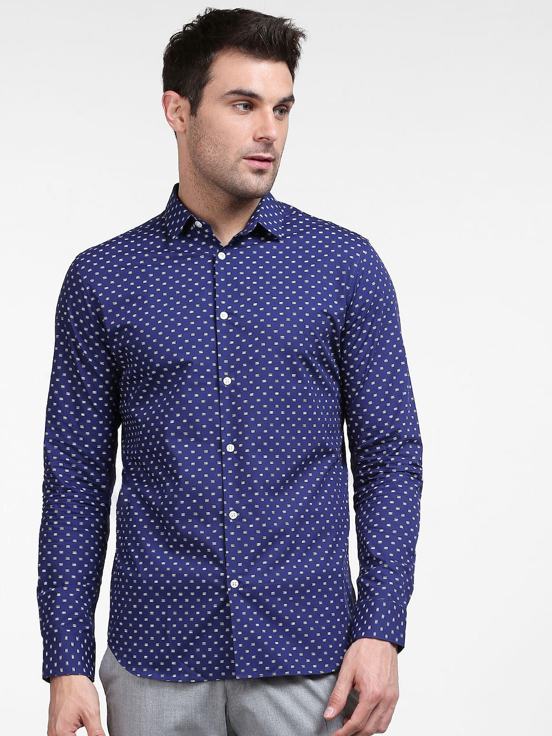 Blue Printed Full Sleeves Shirt