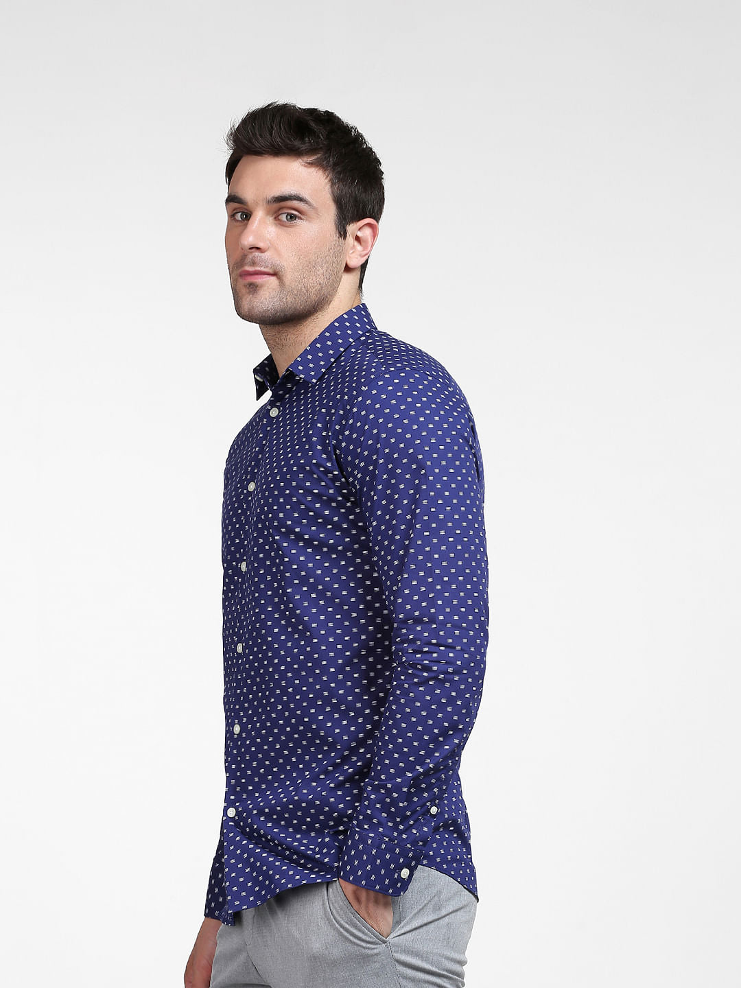 Blue Printed Full Sleeves Shirt