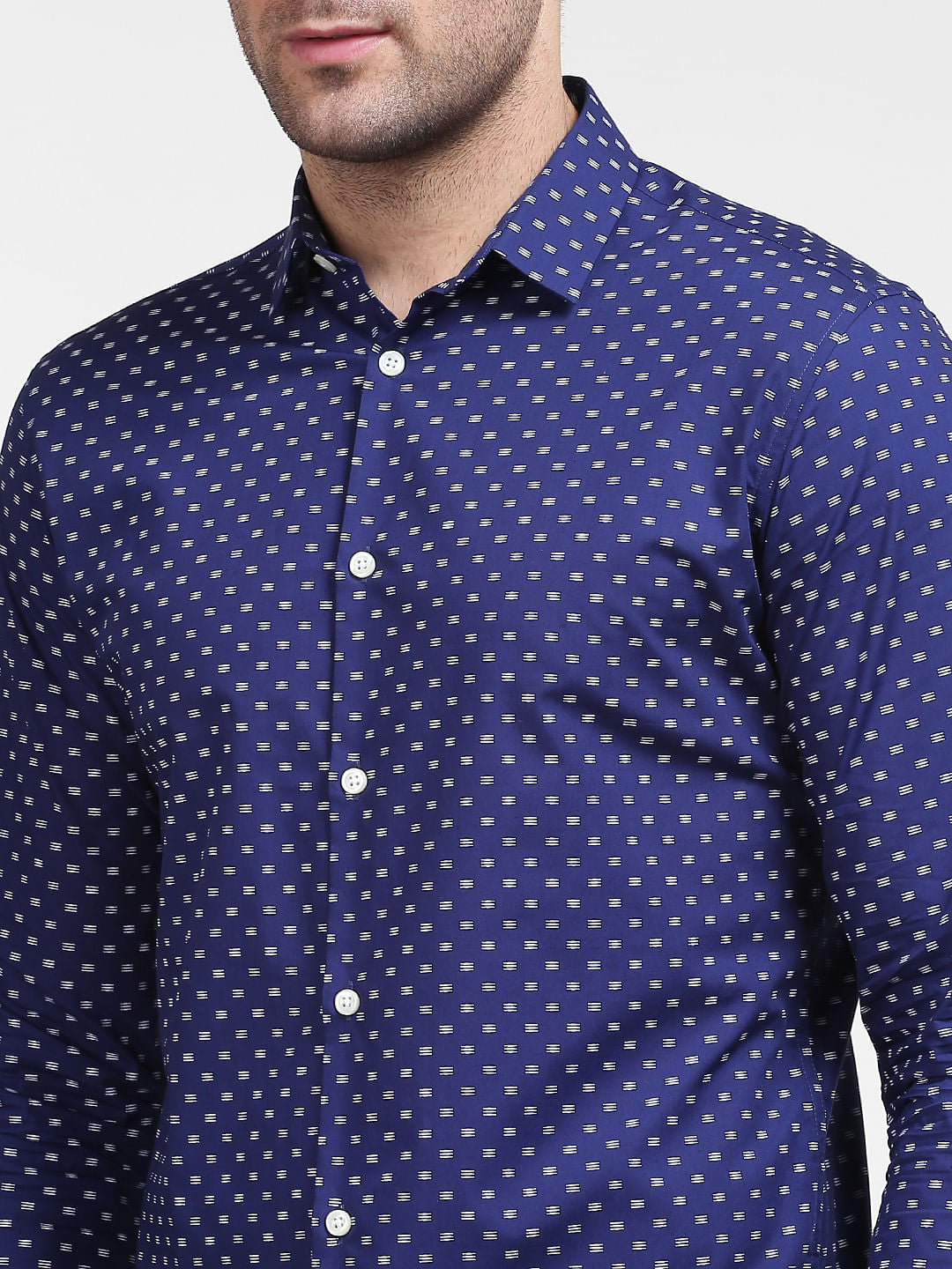 Blue Printed Full Sleeves Shirt