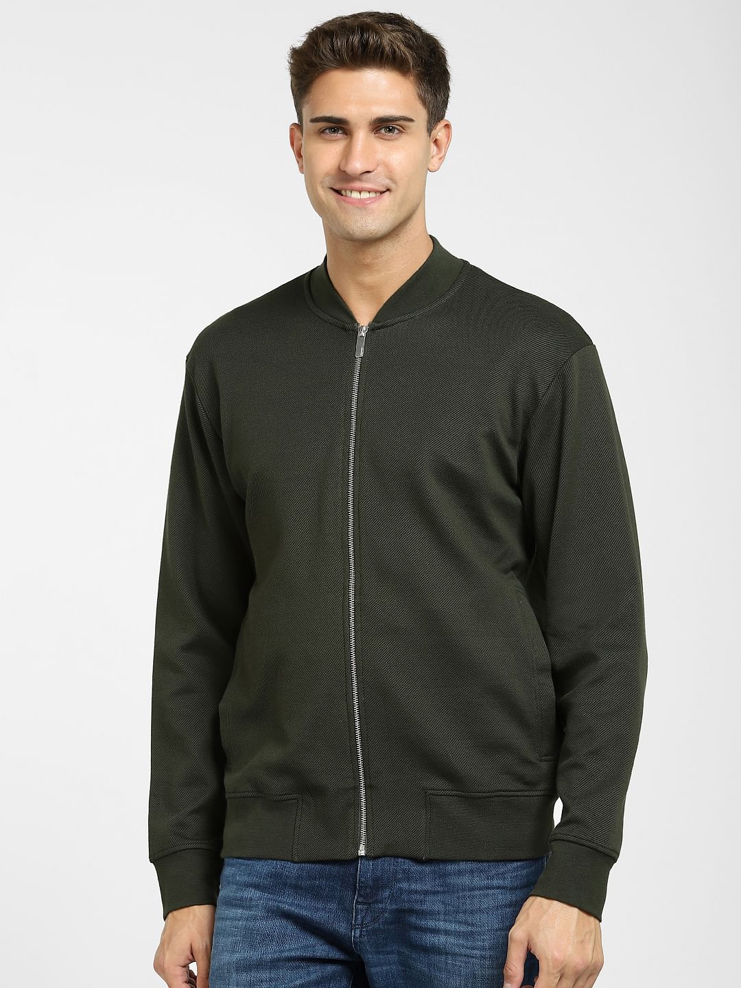 Dark Green Sweat Bomber Jacket