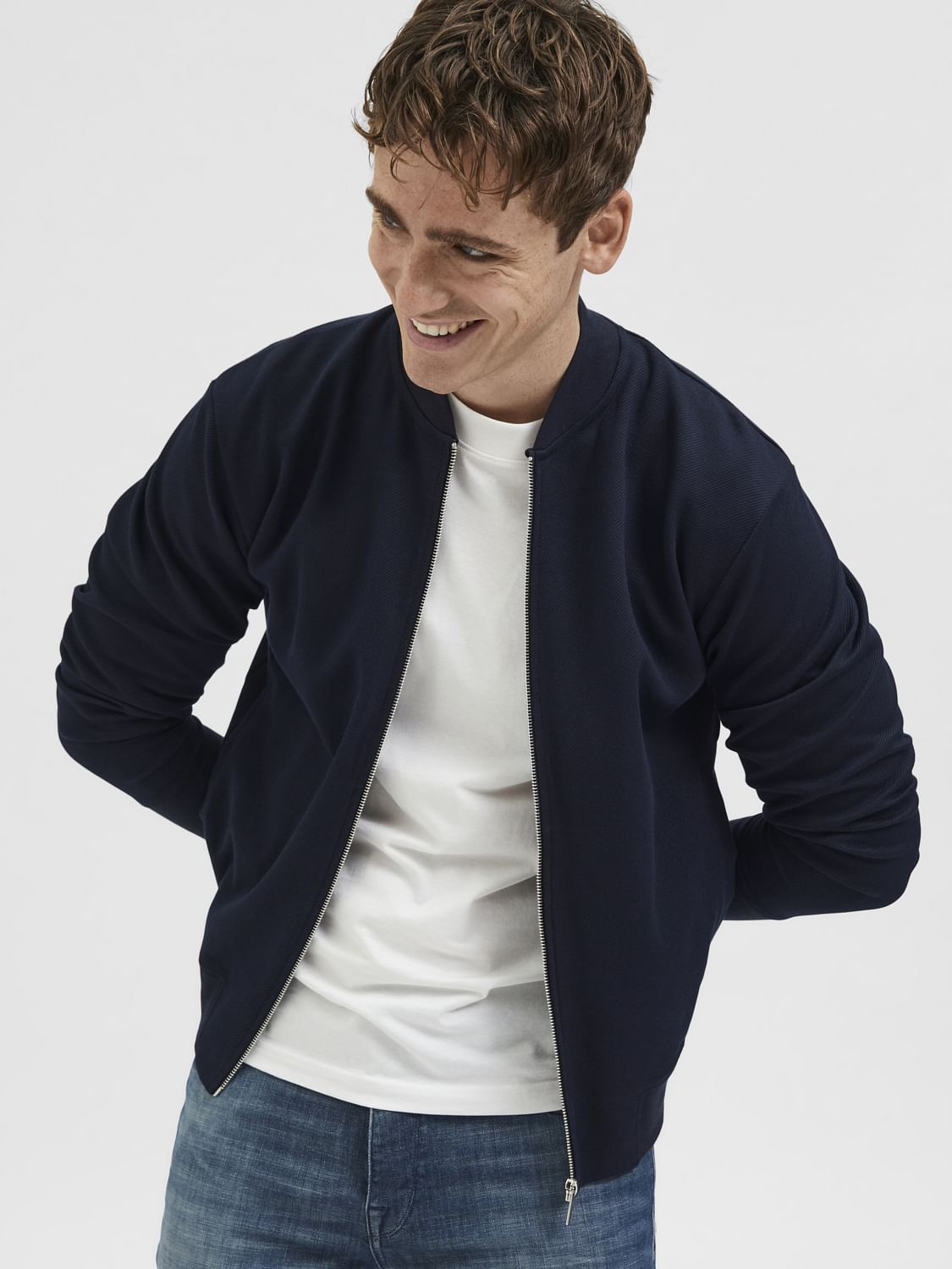 Dark Blue Sweat Bomber Jacket