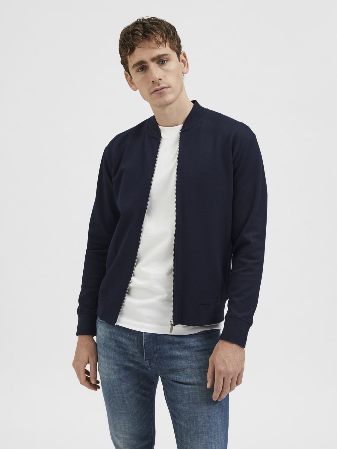 Dark Blue Sweat Bomber Jacket