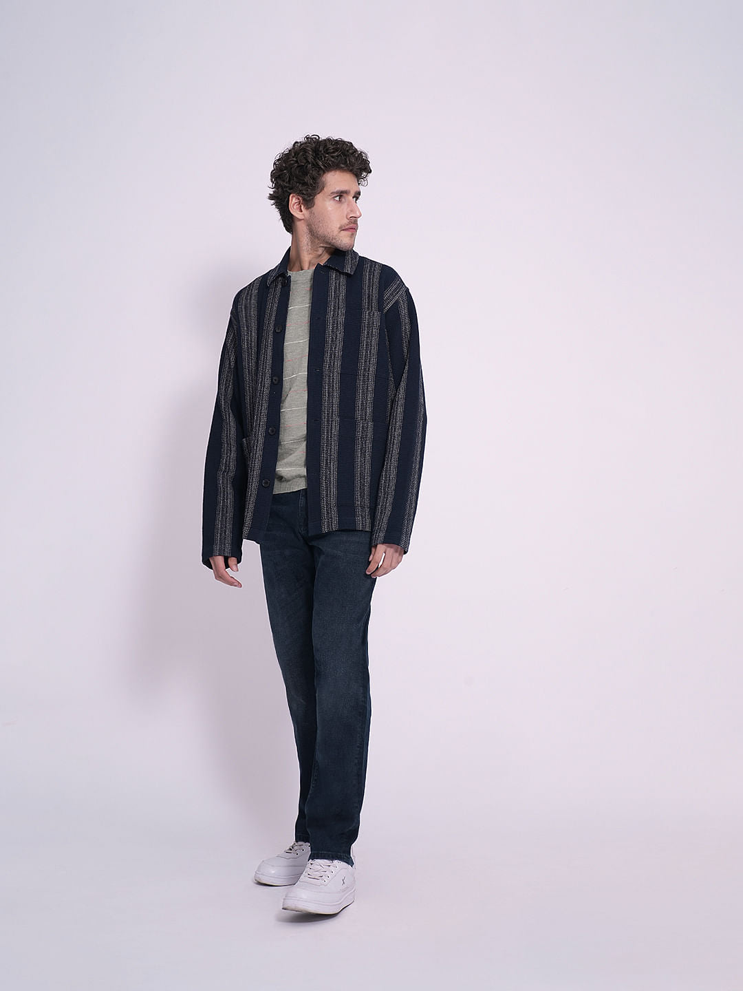 Blue Waffle Striped Overshirt