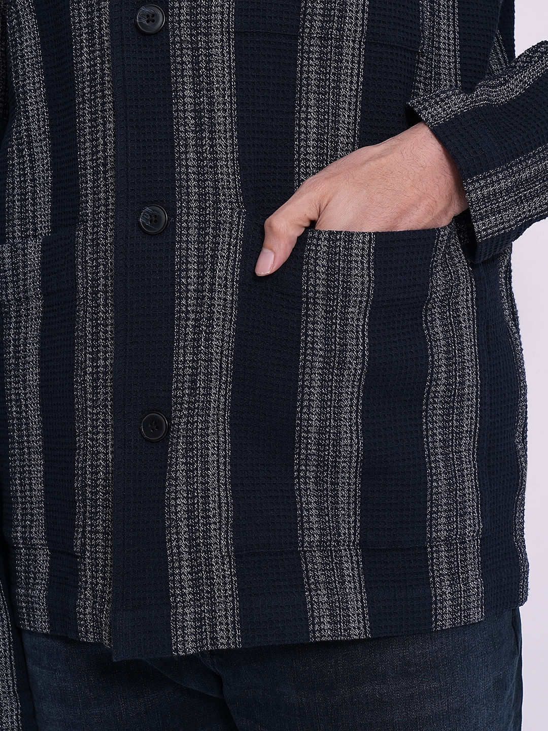 Blue Waffle Striped Overshirt