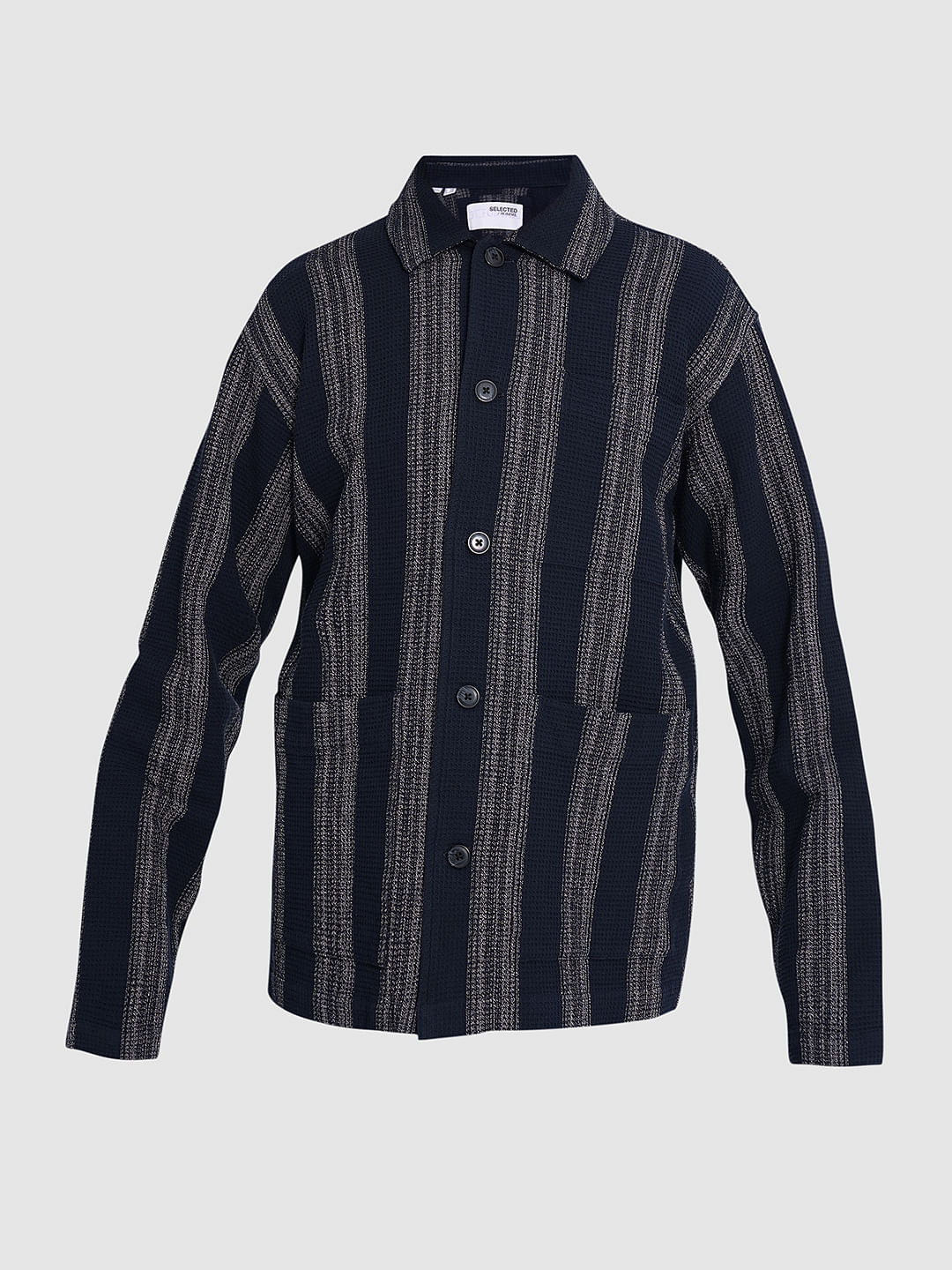 Blue Waffle Striped Overshirt