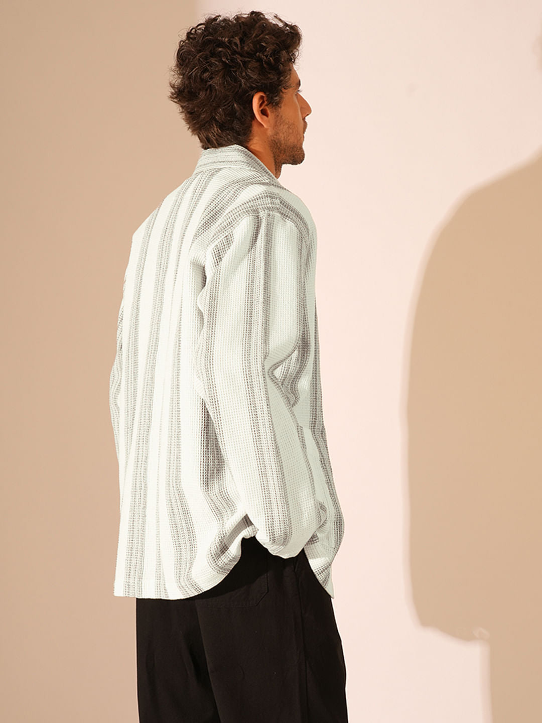 White Waffle Striped Overshirt