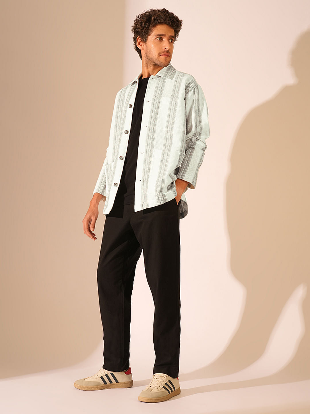 White Waffle Striped Overshirt