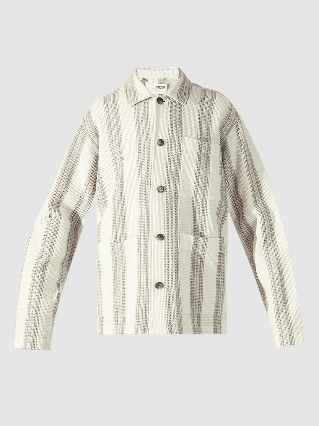 White Waffle Striped Overshirt