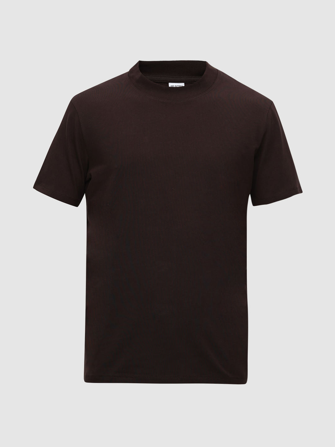 Dark Brown Solid Crew Neck T-shirt
