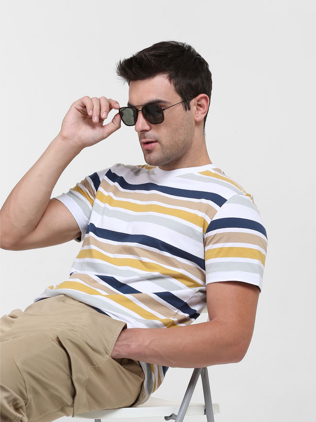 White Striped Crew Neck T-Shirt