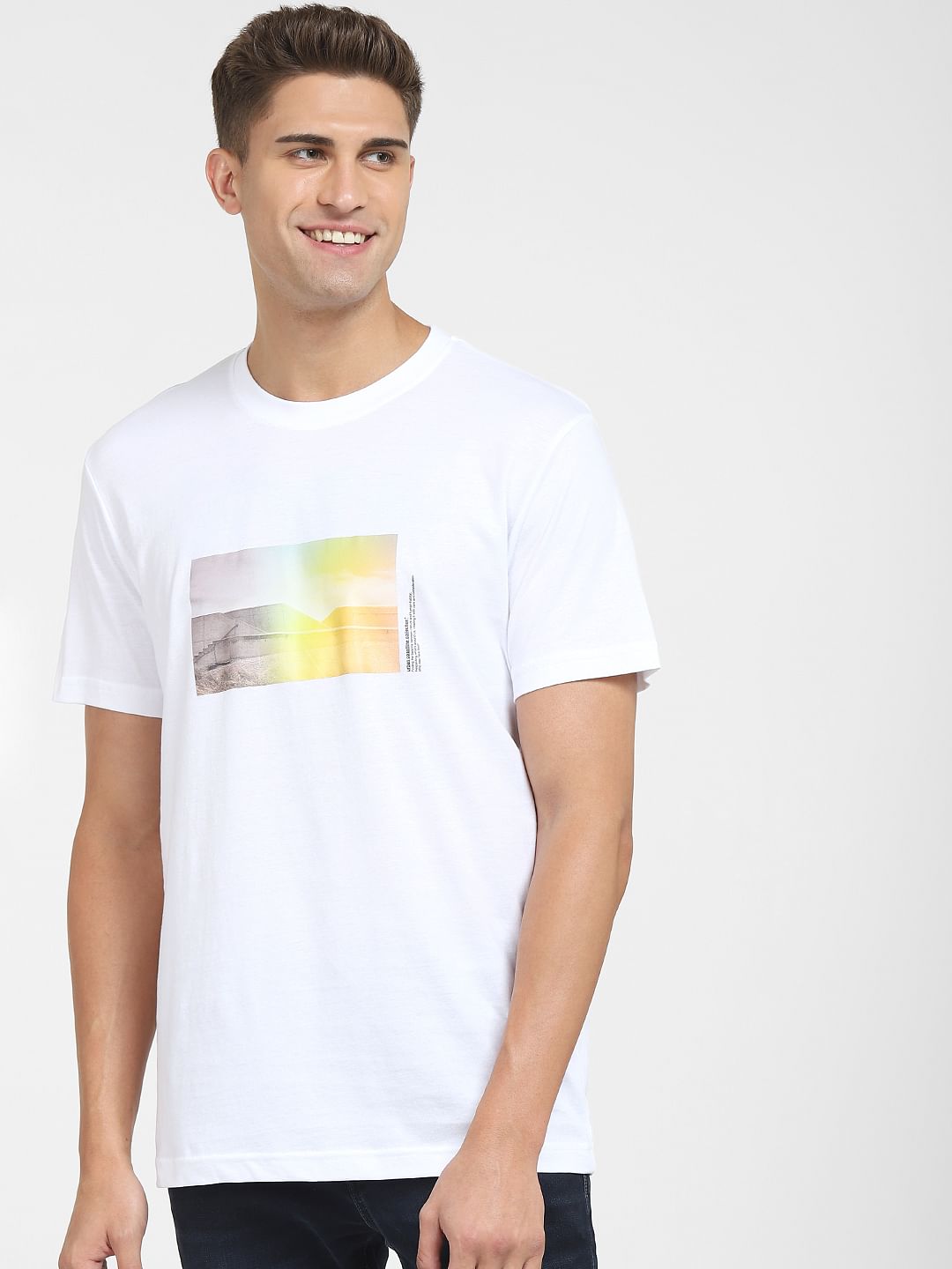 White Graphic Print Crew Neck T-Shirt