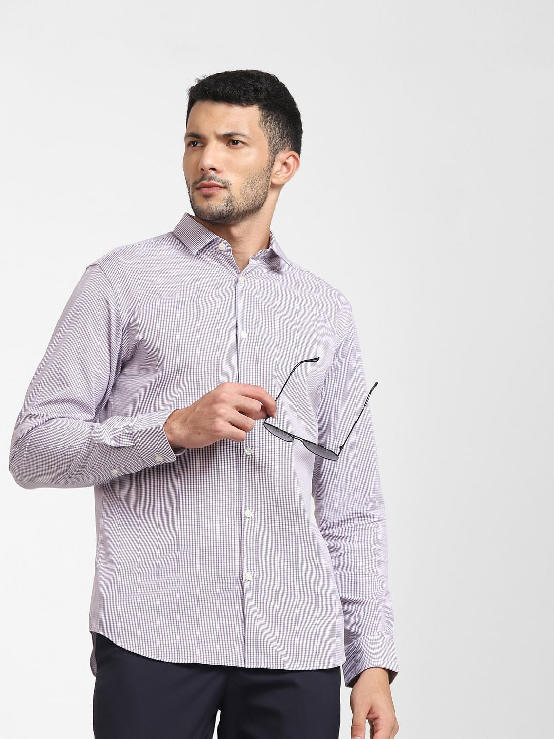 Navy Blue Check Full Sleeves Formal Shirt