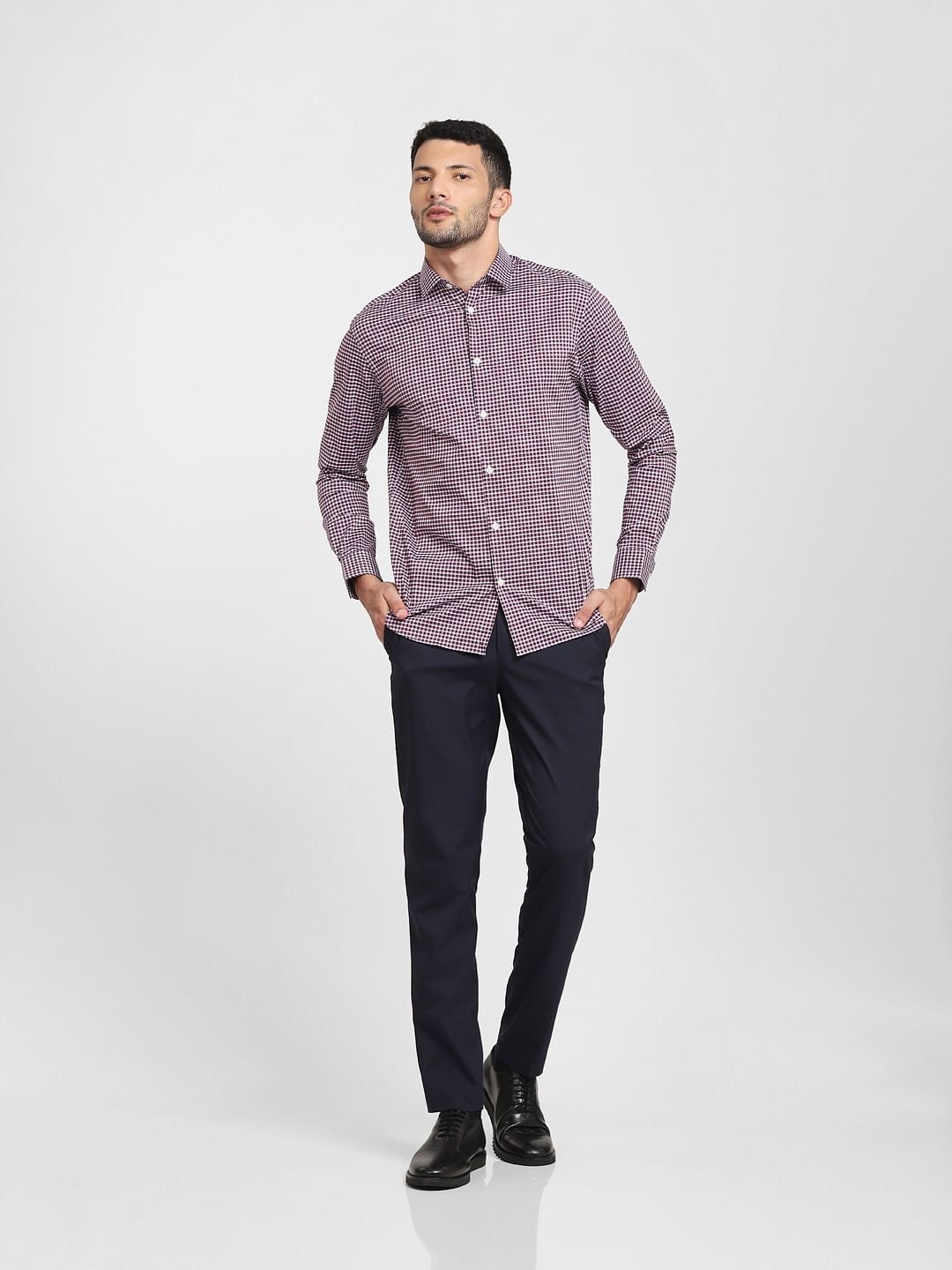 Red Check Formal Full Sleeves Shirt