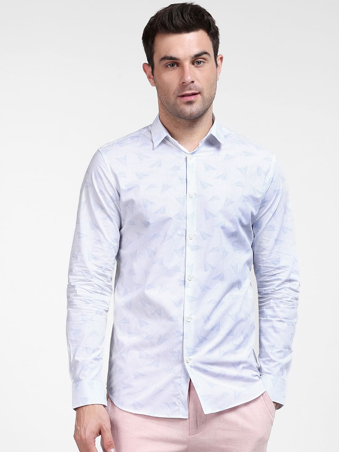 Light Blue Printed Full Sleeves Shirt
