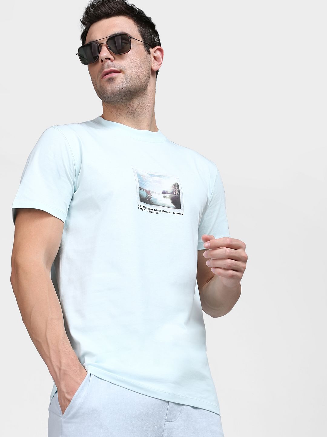 Light Blue Graphic Print Crew Neck T-Shirt